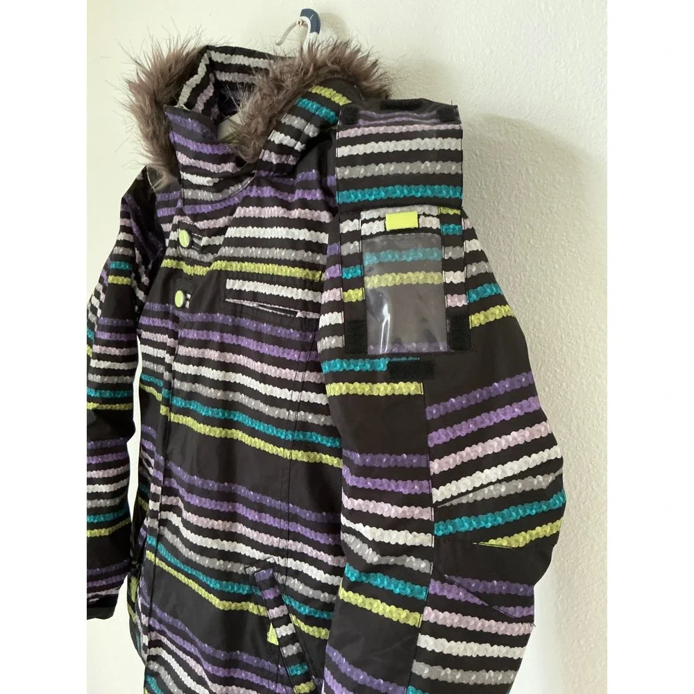 Burton Girls Mistique Snowboard Jacket Striped DryRide Insulated Size M 10/12